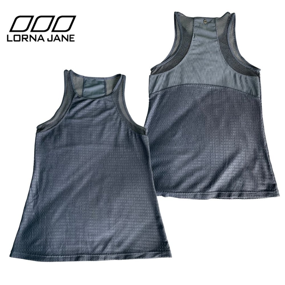 Lorna Jane Grey Racer Tank w/ Mesh Detail